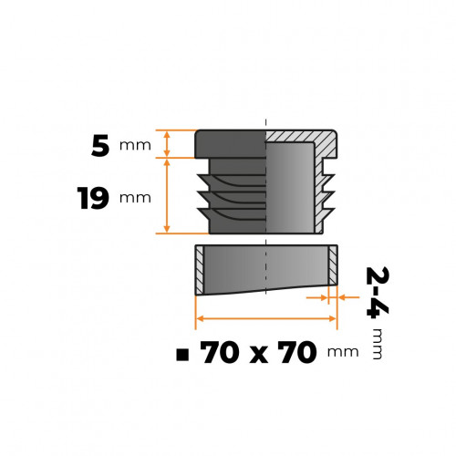 Záslepka štvorcová 70 x 70 mm / 2 - 4 mm (čierna)