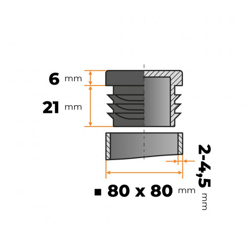 Záslepka štvorcová 80 x 80 mm / 2 - 4,5 mm (čierna)