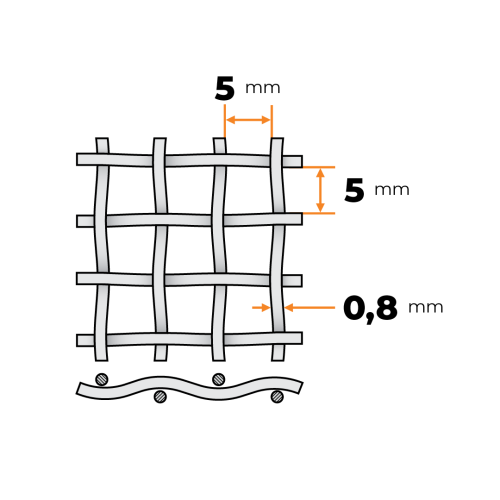 Sieť tkaná ZN 5,0 x 5,0 / 0,8 mm / 1000 mm
