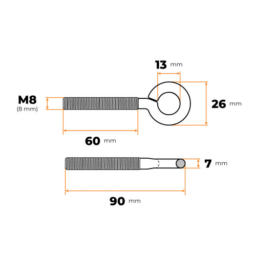 Oko metrické M8 x 60 mm ZN (otvorené oko)