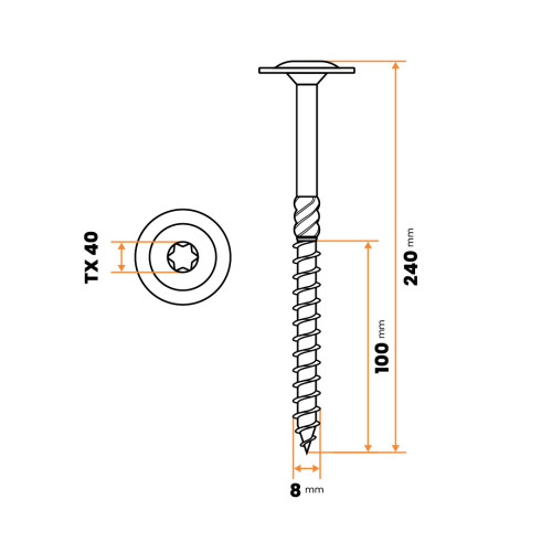 Skrutka pre drevostavby 8 x 240 mm TORX