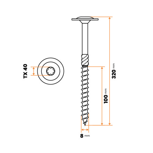 Skrutka pre drevostavby 8 x 320 mm TORX