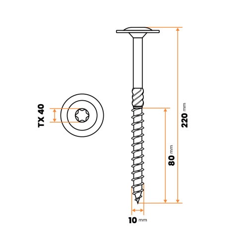 Skrutka pre drevostavby 10 x 220 mm TORX