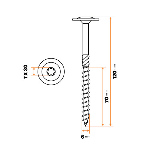 Skrutka pre drevostavby 6 x 120 mm TORX