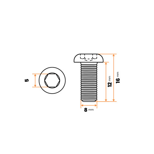 Skrutka IMBUS M8 x 12 mm, 10.9, ZN, DIN 7380