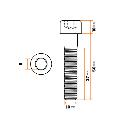 Skrutka IMBUS M10 x 50 mm, 8.8, ZN, DIN 912