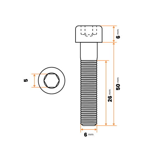 Skrutka IMBUS M6 x 50 mm, 8.8, ZN, DIN 912