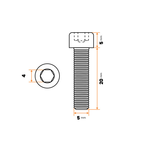 Skrutka IMBUS M5 x 20 mm, 8.8, ZN, DIN 912