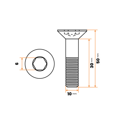 Skrutka IMBUS M10 x 50 mm, 10.9, ZH, ZN, DIN 7991