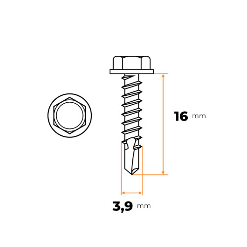 Skrutka TEX 3,9 x 16 mm ZN DIN 7504 K