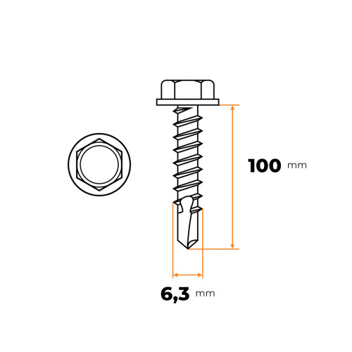 Skrutka TEX 6,3 x 100 mm ZN DIN 7504 K