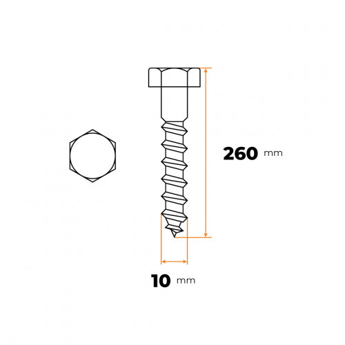 Skrutka podstavcová 10 x 260 mm ZN DIN 571