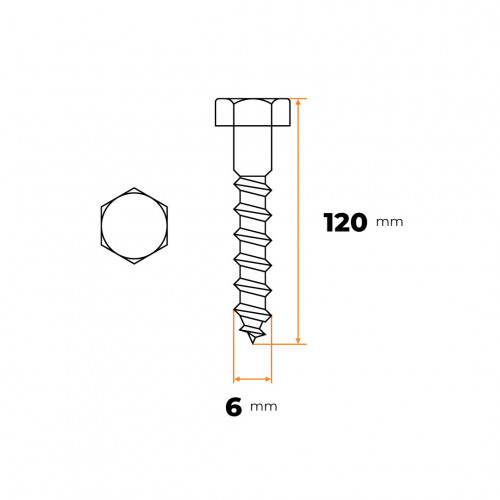 Skrutka podstavcová 6 x 120 mm ZN DIN 571