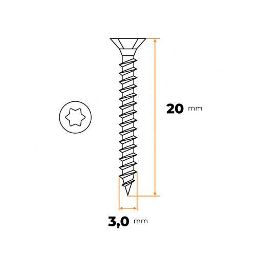 Skrutka UNI TORX 3,0 x 20 mm