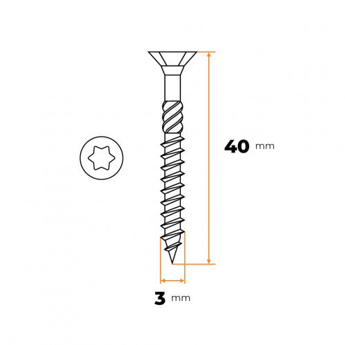 Skrutka UNI TORX 3,0 x 40 mm