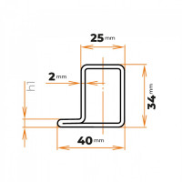 Uzavretý profil tvaru L 40 x 34 x 25 / 2 mm