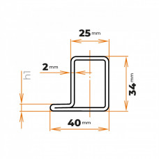 Uzavretý profil tvaru L 40 x 34 x 25 / 2 mm