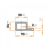 Uzavretý profil tvaru L 70 x 34 x 55 / 2 mm