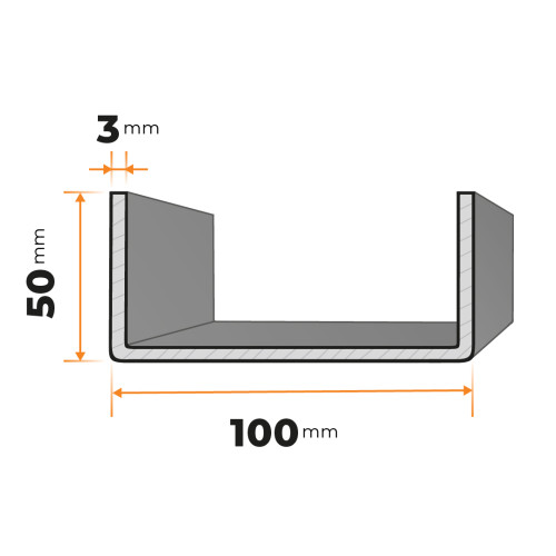 Tenkostenný profil U 100 x 50 / 3 mm