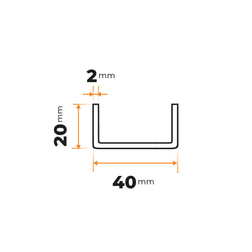 Tenkostenný profil U 40 x 20 / 2 mm
