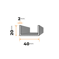Tenkostenný profil U 40 x 20 / 2 mm