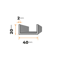 Tenkostenný profil U 40 x 20 / 2 mm