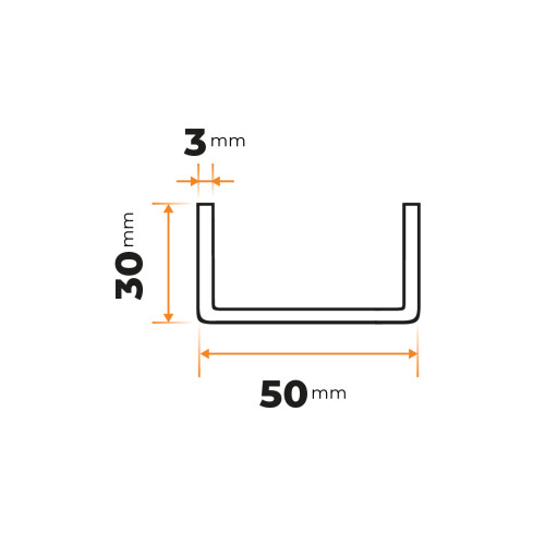 Tenkostenný profil U 50 x 30 / 3 mm