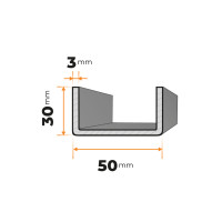 Tenkostenný profil U 50 x 30 / 3 mm
