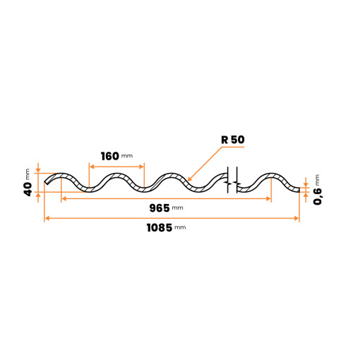 Plech vlnitý 0,6 / 1085 x 2000 mm