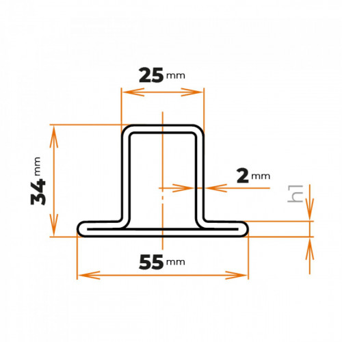 Uzavretý profil tvaru T 55 x 34 x 25 / 2 mm