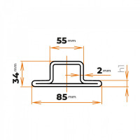 Uzavretý profil tvaru T 85 x 34 x 55 / 2 mm