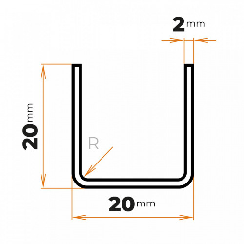 Tenkostenný profil U 20 x 20 / 2 mm