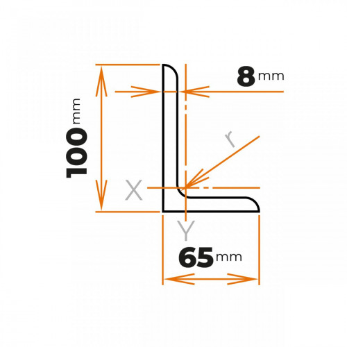 Tyč profilového prierezu L 100 x 65 / 8 mm
