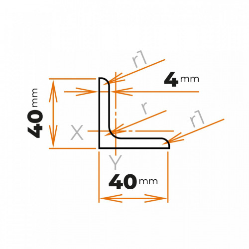 Tyč profilového prierezu L 40 x 40 / 4 mm