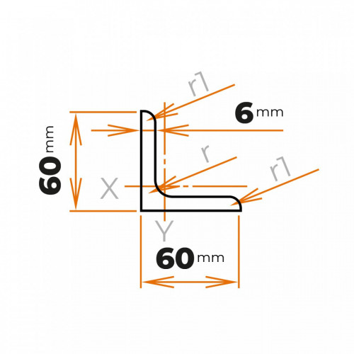 Tyč profilového prierezu L 60 x 60 / 6 mm