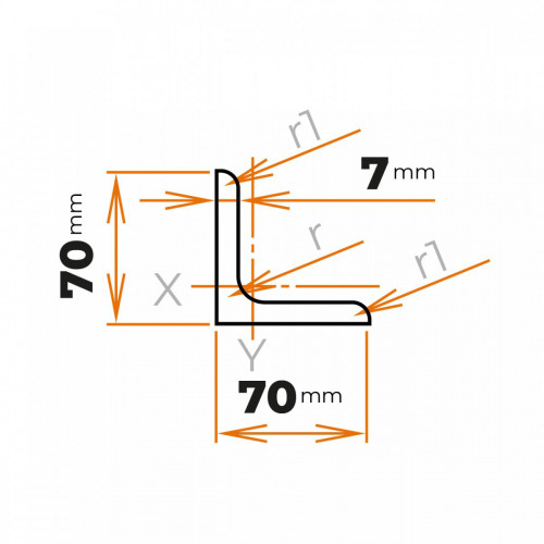 Tyč profilového prierezu L 70 x 70 / 7 mm