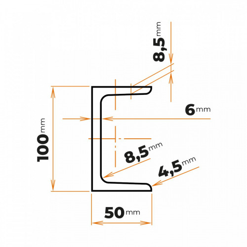 Tyč profilového prierezu U 100 mm