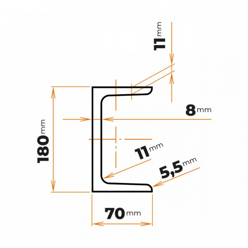 Tyč profilového prierezu U 180 mm