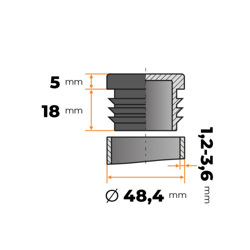 Záslepka kruhová 48,4 mm / 1,2 - 3,6 mm (čierna)